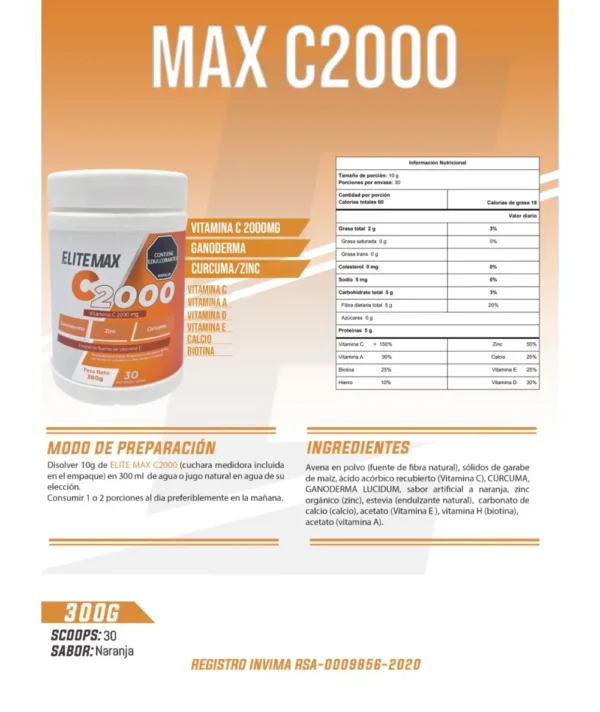 VITAMINA MAX C2000 300g ELITEMAX - Image 3
