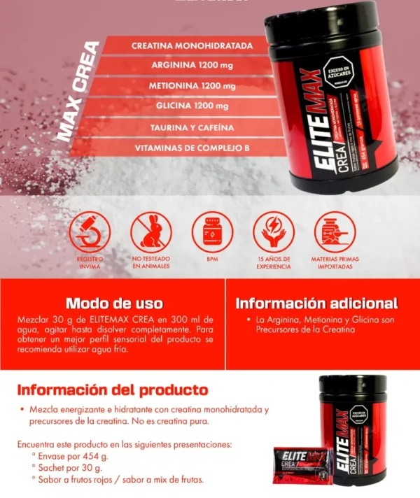 CREATINA MAX CREA 454G ELITEMAX - Image 4