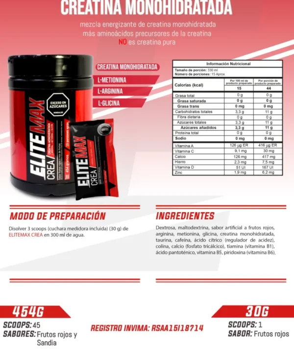 CREATINA MAX CREA 454G ELITEMAX - Image 3